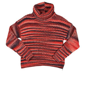 Elsamanda Turtleneck Sweater Womens L Colorful Wool Blend Chunky Knit Striped